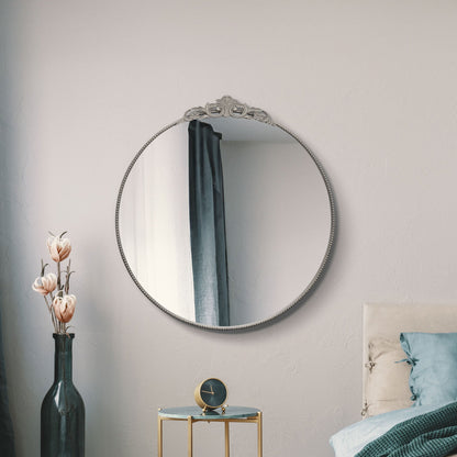 Regal Reflection - 39" X 39" (100x100CM) Silver Framed Round Wall Mirror-5