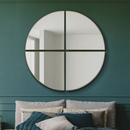 The Quadrants - XL Gold Circular Metal Wall Mirror (54" x 54" / 140 x 140 CM) in Four Sections-7