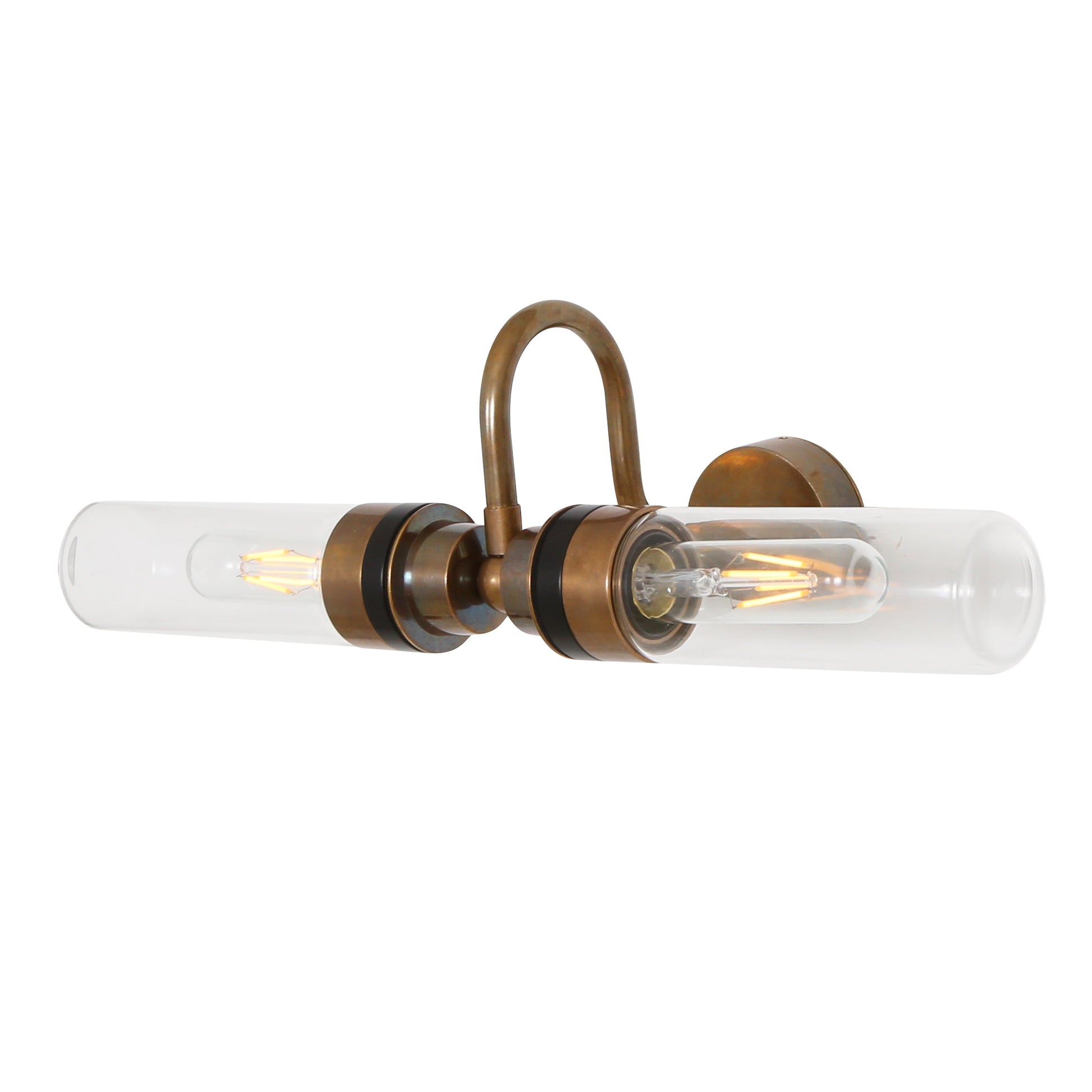 Nevis Double Tube Glass Bathroom Wall Light with Swan Neck IP65 Product Shot