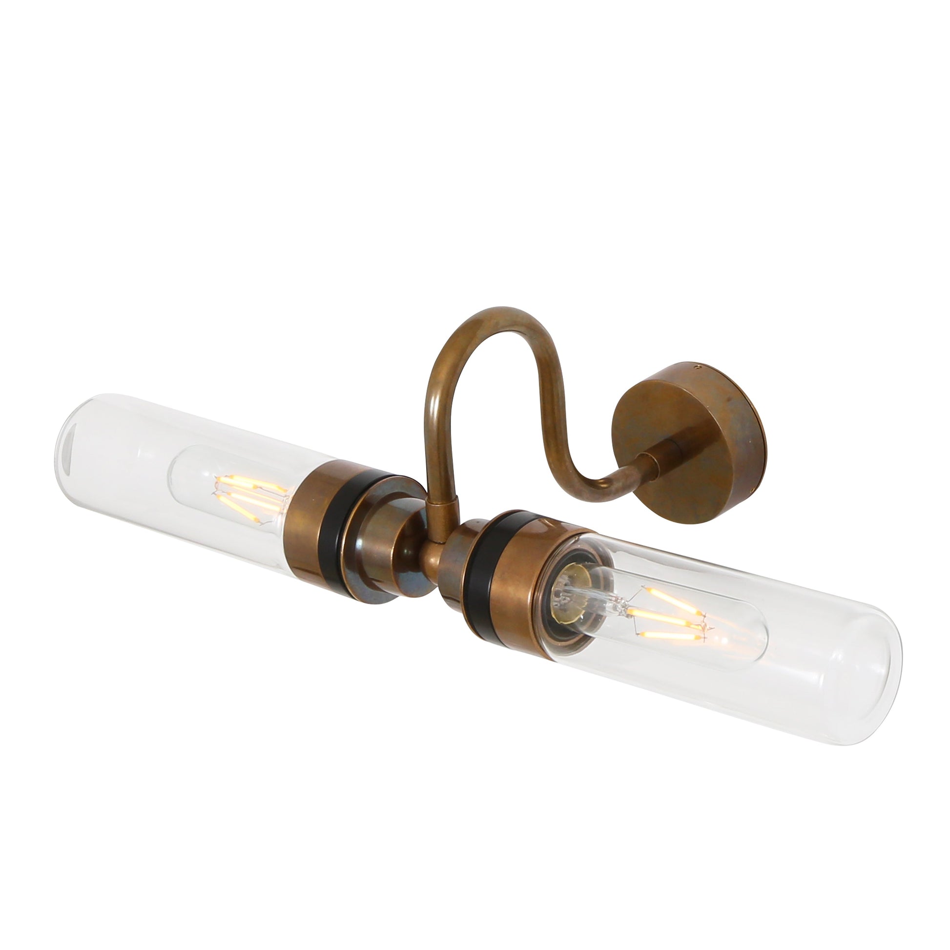 Nevis Double Tube Glass Bathroom Wall Light with Swan Neck IP65 Product Shot