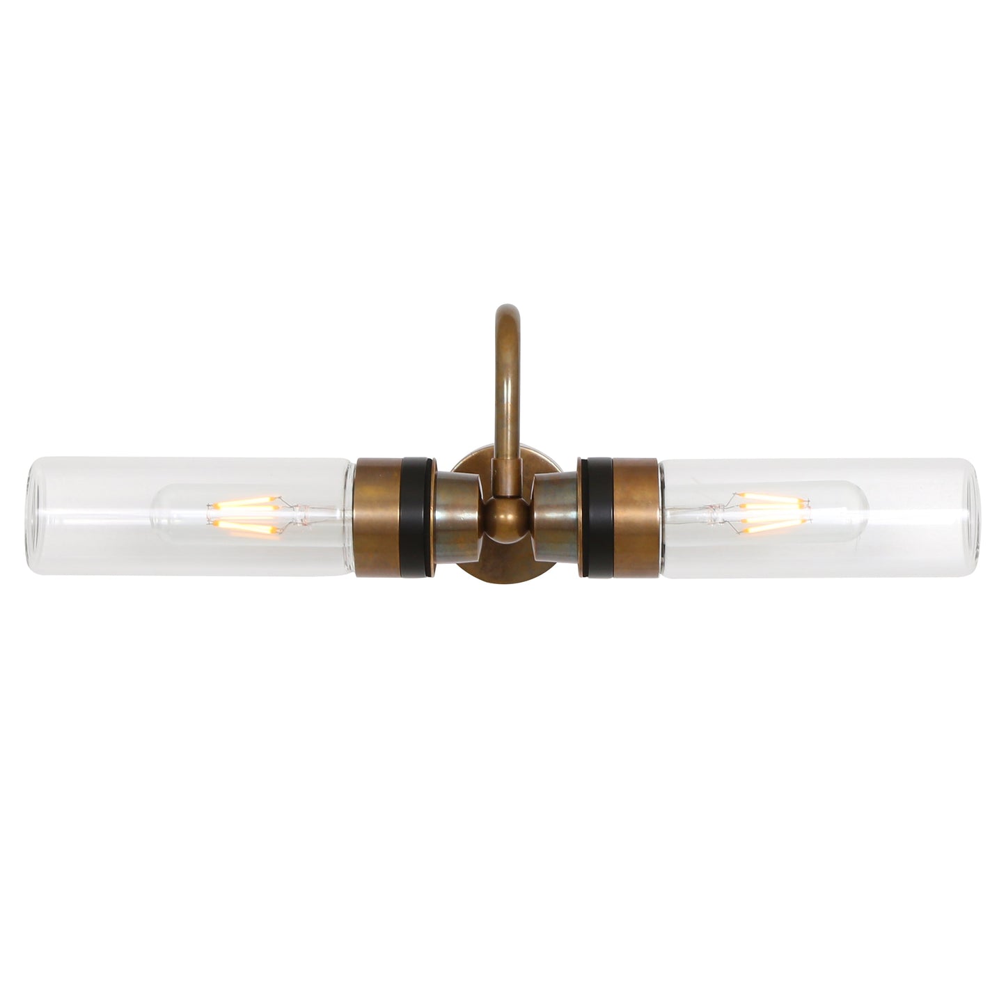 Nevis Double Tube Glass Bathroom Wall Light with Swan Neck IP65 Product Shot