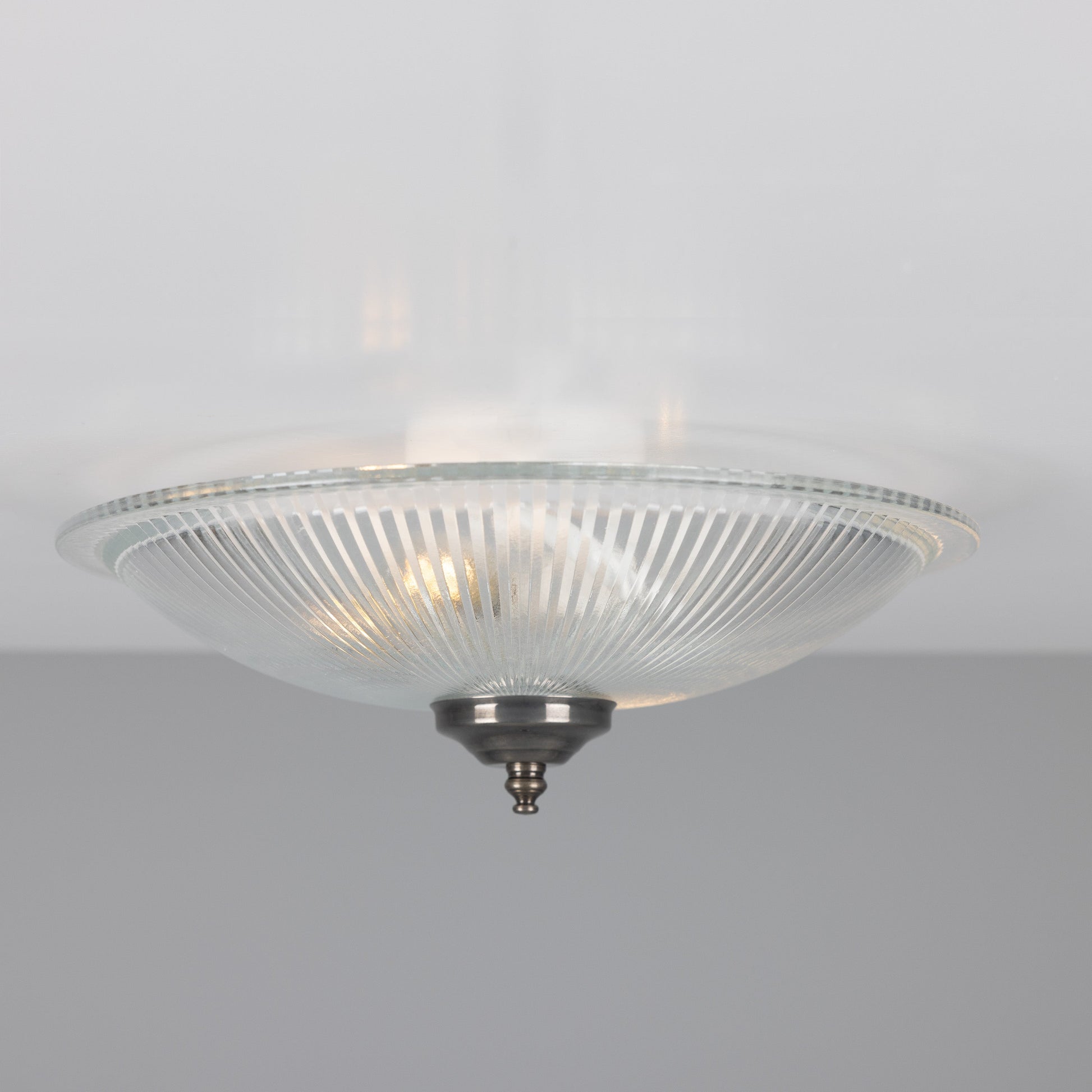 Nicosa Shallow Holophane Glass Flush Ceiling Light 30cm Product Shot