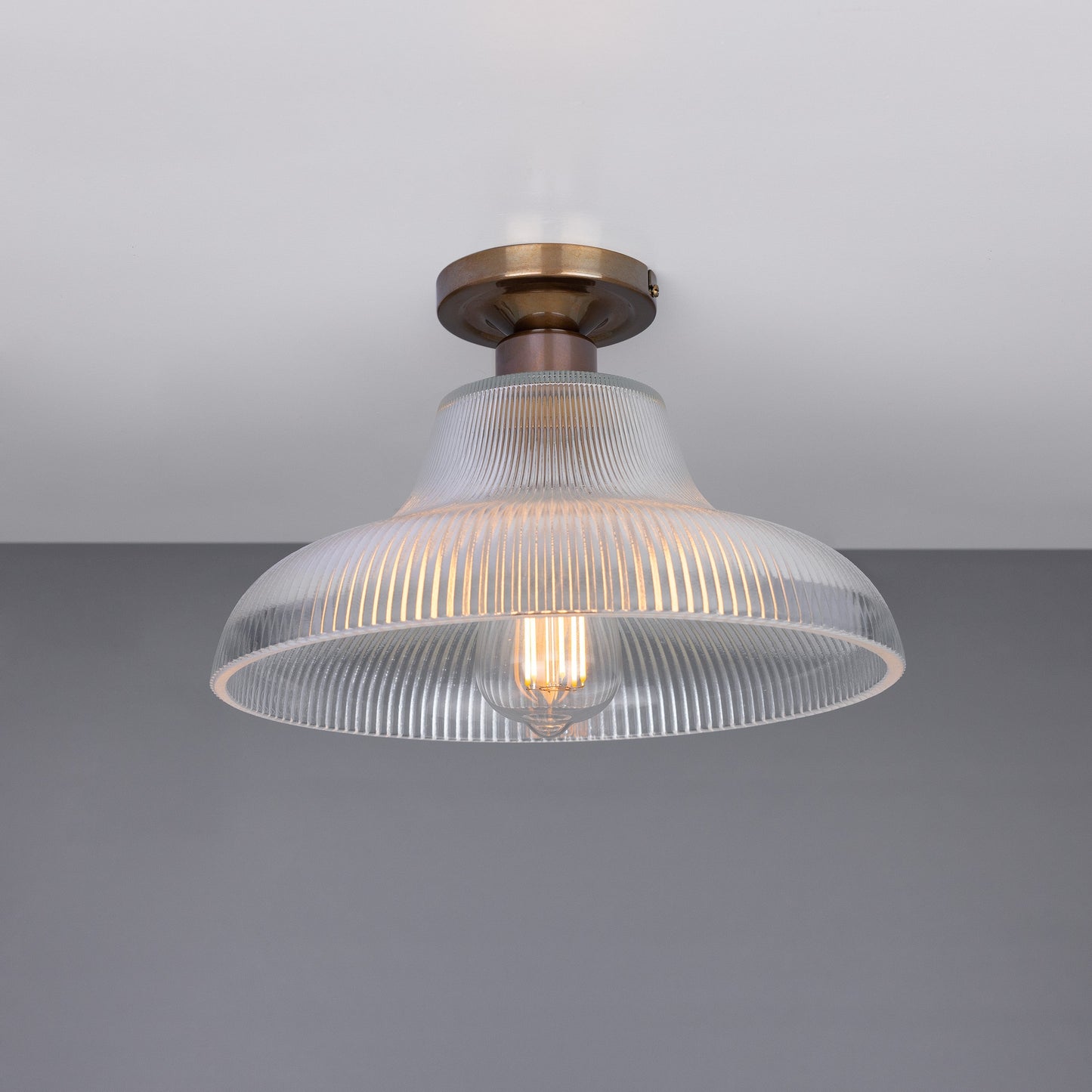 Mono Industrial Holophane Glass Flush Ceiling Light 30cm Product Shot