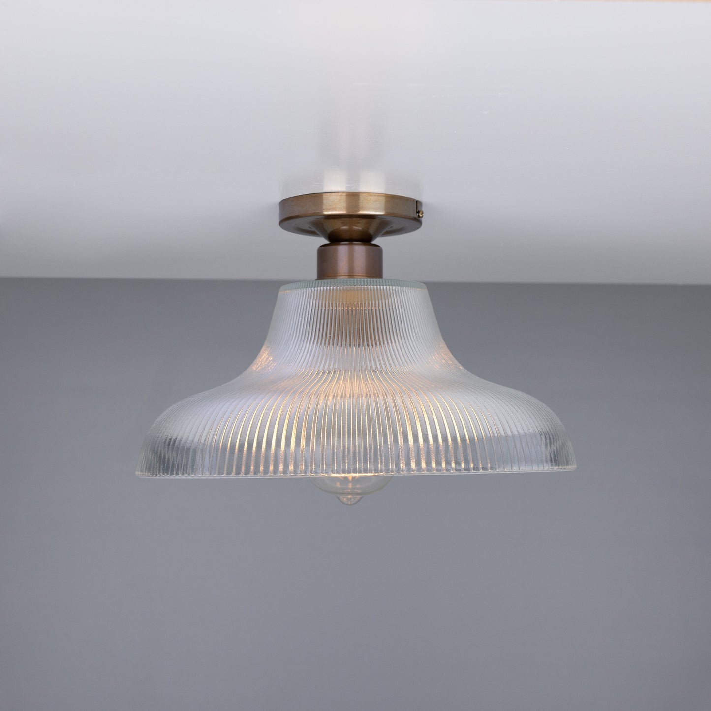 Mono Industrial Holophane Glass Flush Ceiling Light 30cm Product Shot