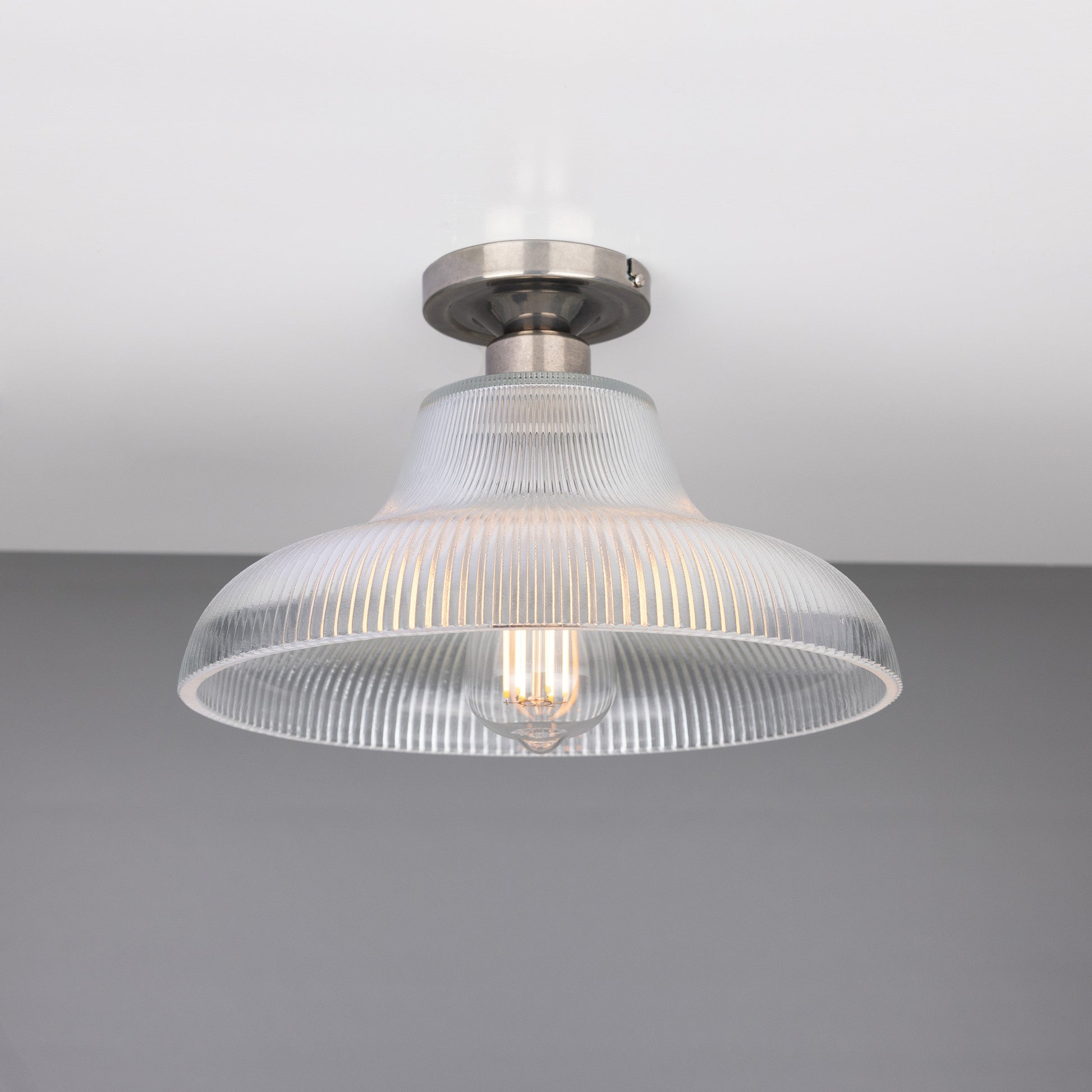 Mono Industrial Holophane Glass Flush Ceiling Light 30cm Product Shot