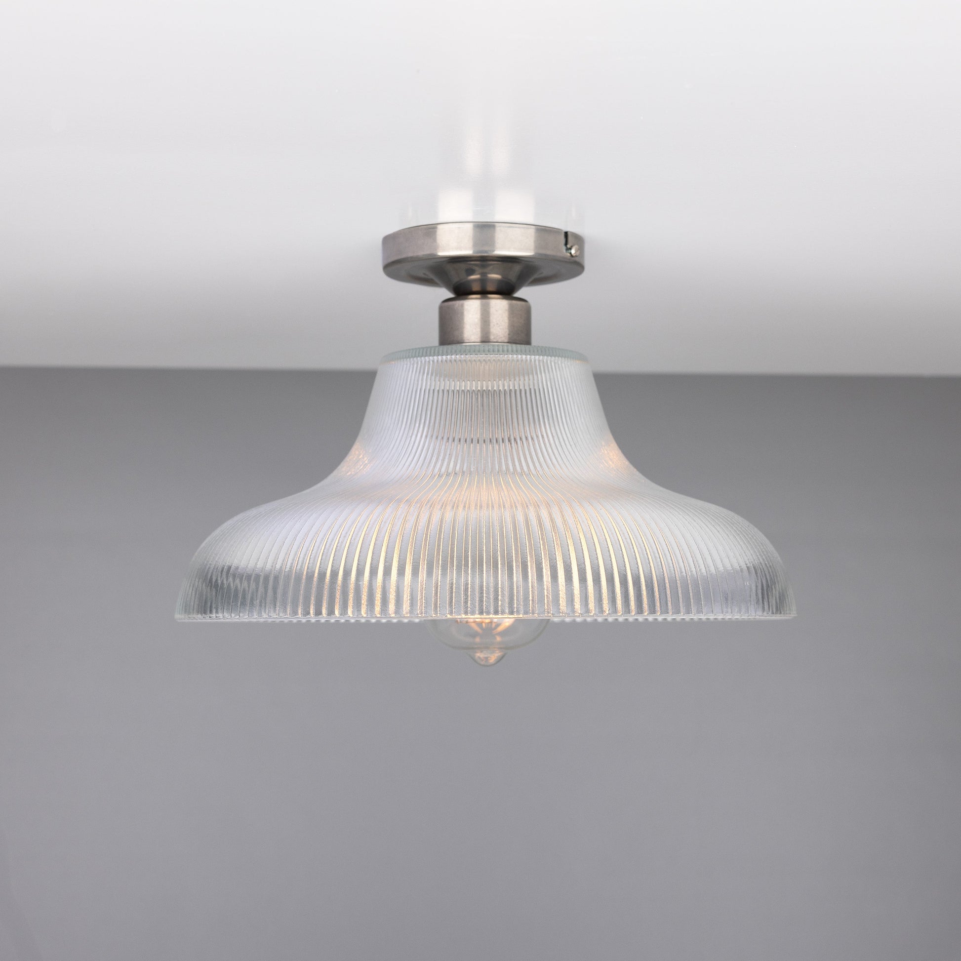 Mono Industrial Holophane Glass Flush Ceiling Light 30cm Product Shot