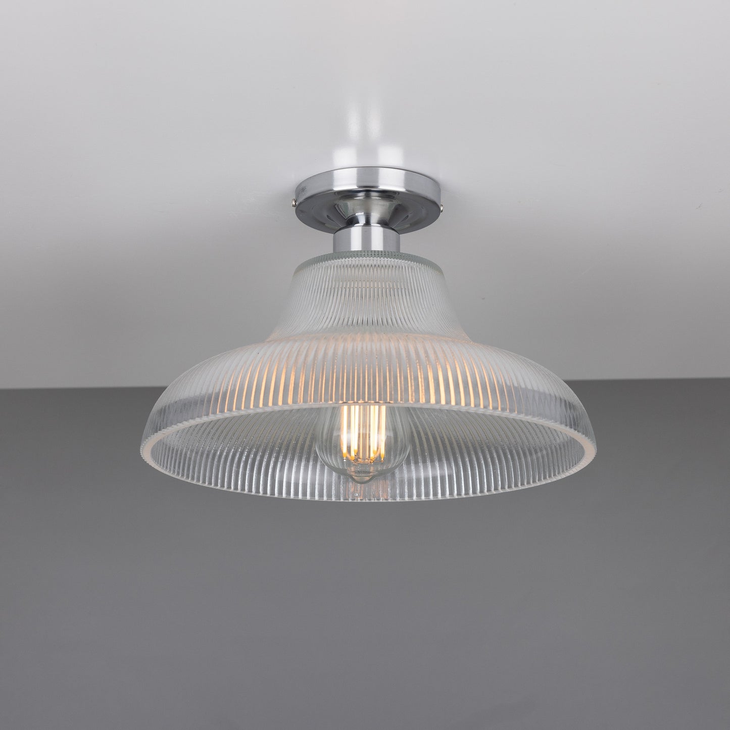 Mono Industrial Holophane Glass Flush Ceiling Light 30cm Product Shot