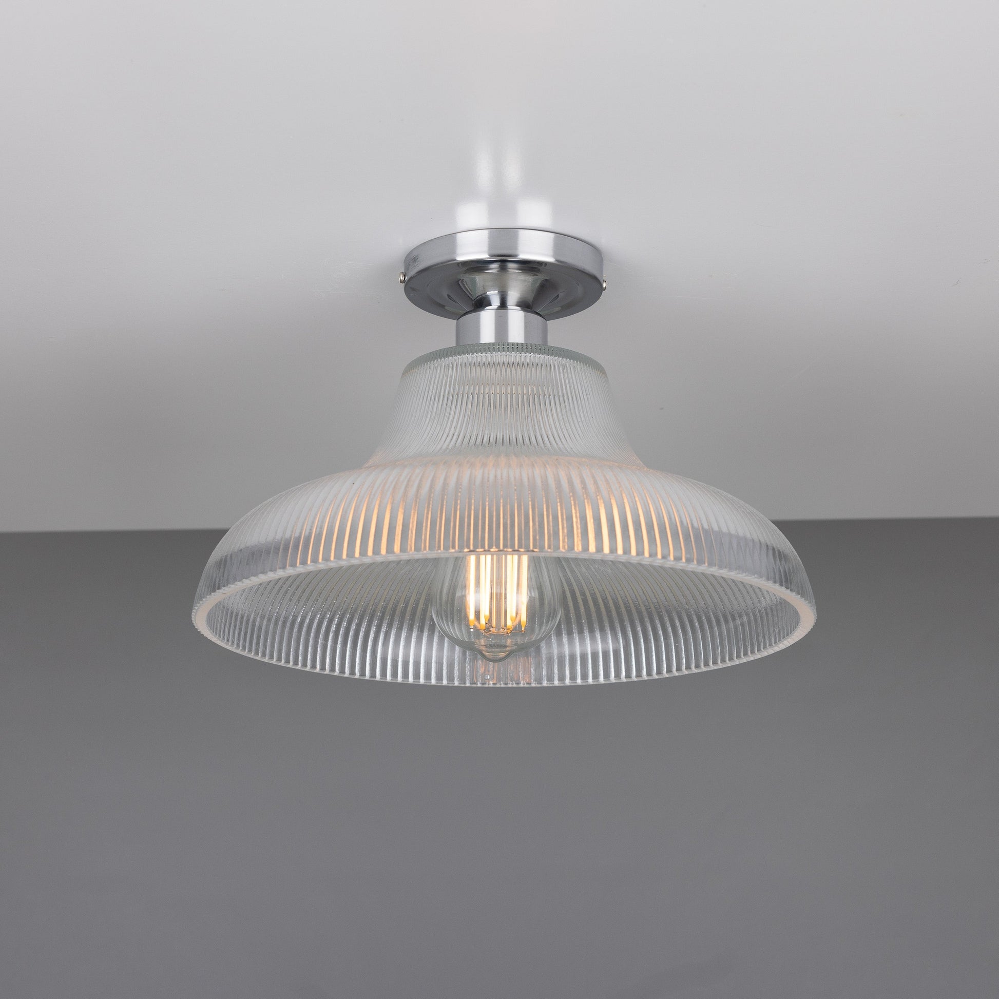 Mono Industrial Holophane Glass Flush Ceiling Light 30cm Product Shot