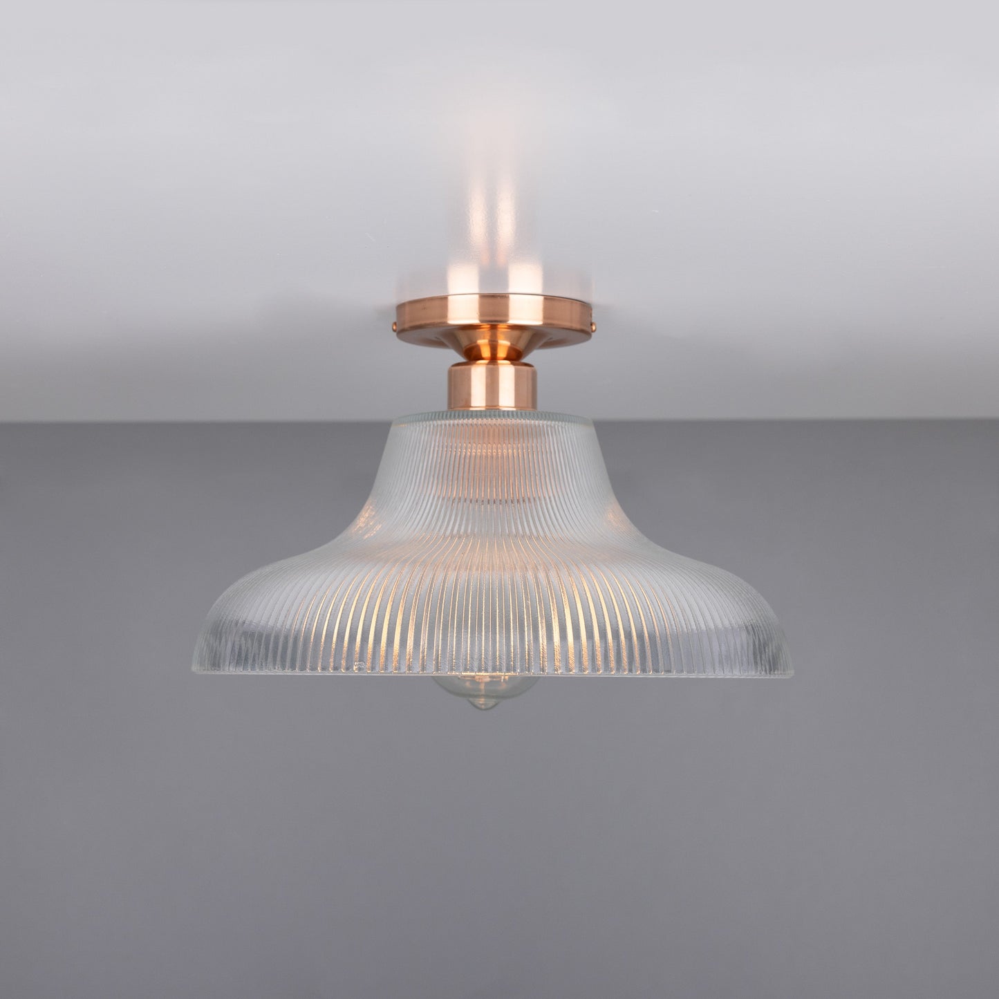 Mono Industrial Holophane Glass Flush Ceiling Light 30cm Product Shot