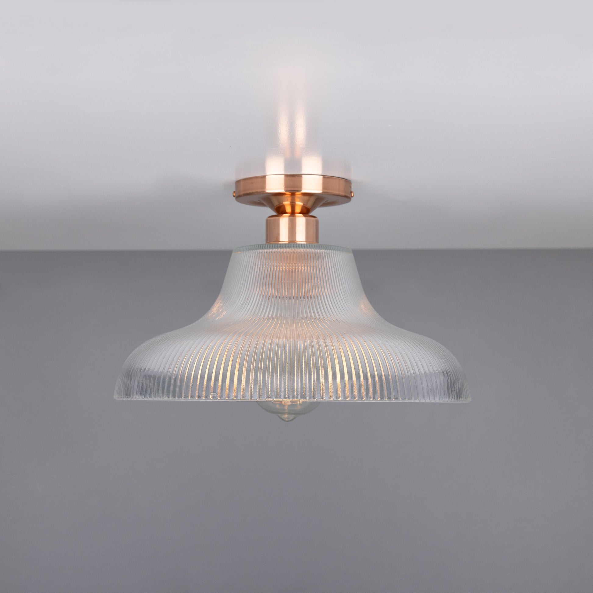 Mono Industrial Holophane Glass Flush Ceiling Light 30cm Product Shot