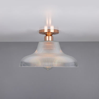 Mono Industrial Holophane Glass Flush Ceiling Light 30cm Product Shot