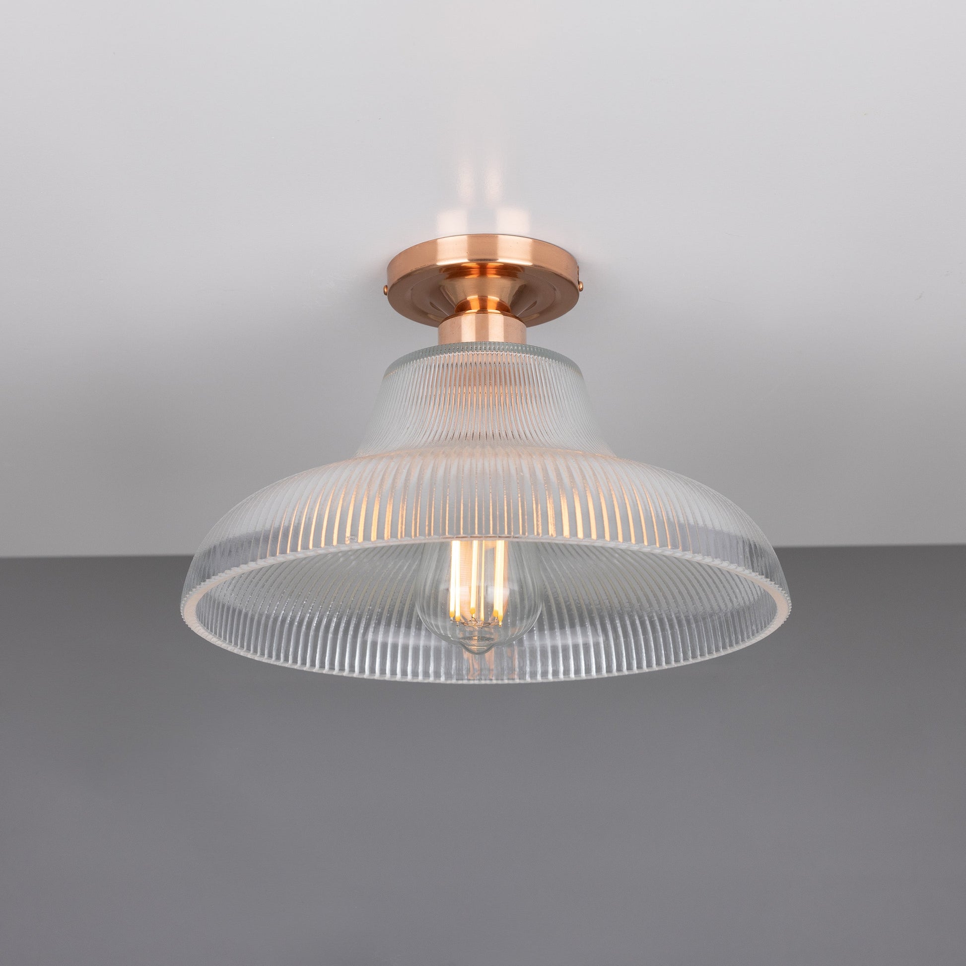 Mono Industrial Holophane Glass Flush Ceiling Light 30cm Product Shot