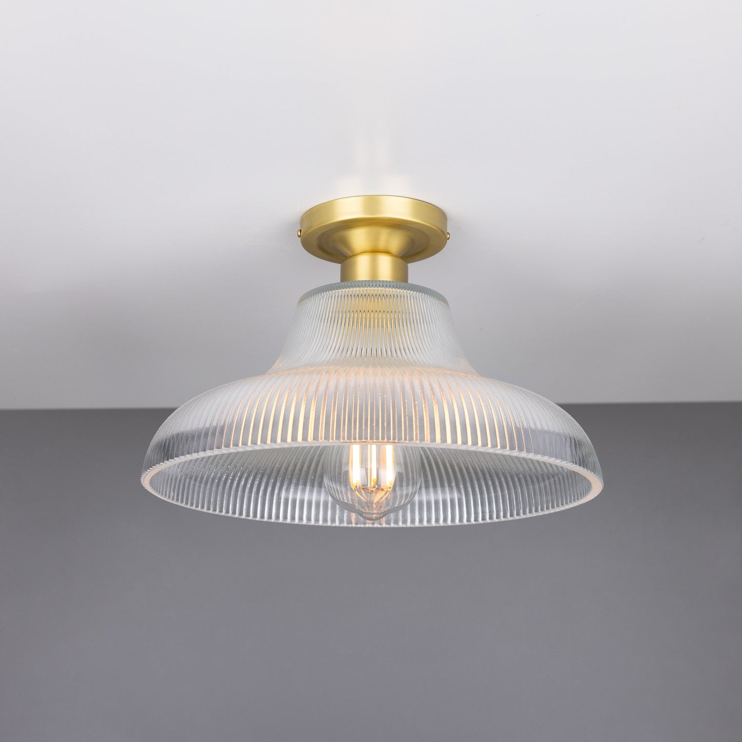 Mono Industrial Holophane Glass Flush Ceiling Light 30cm Product Shot