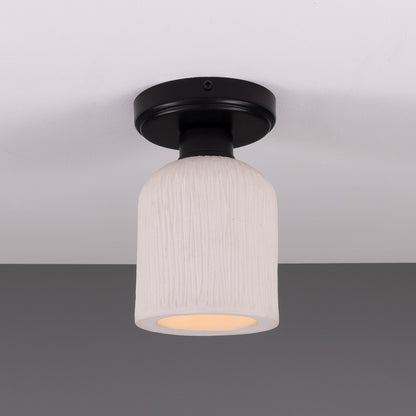 Osier Organic Ceramic Ceiling Light 12cm, Matte White Striped Product Shot