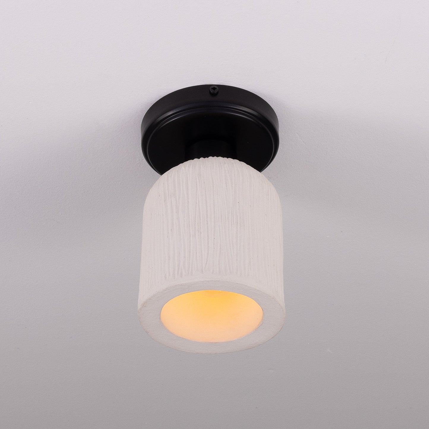 Osier Organic Ceramic Ceiling Light 12cm, Matte White Striped Product Shot