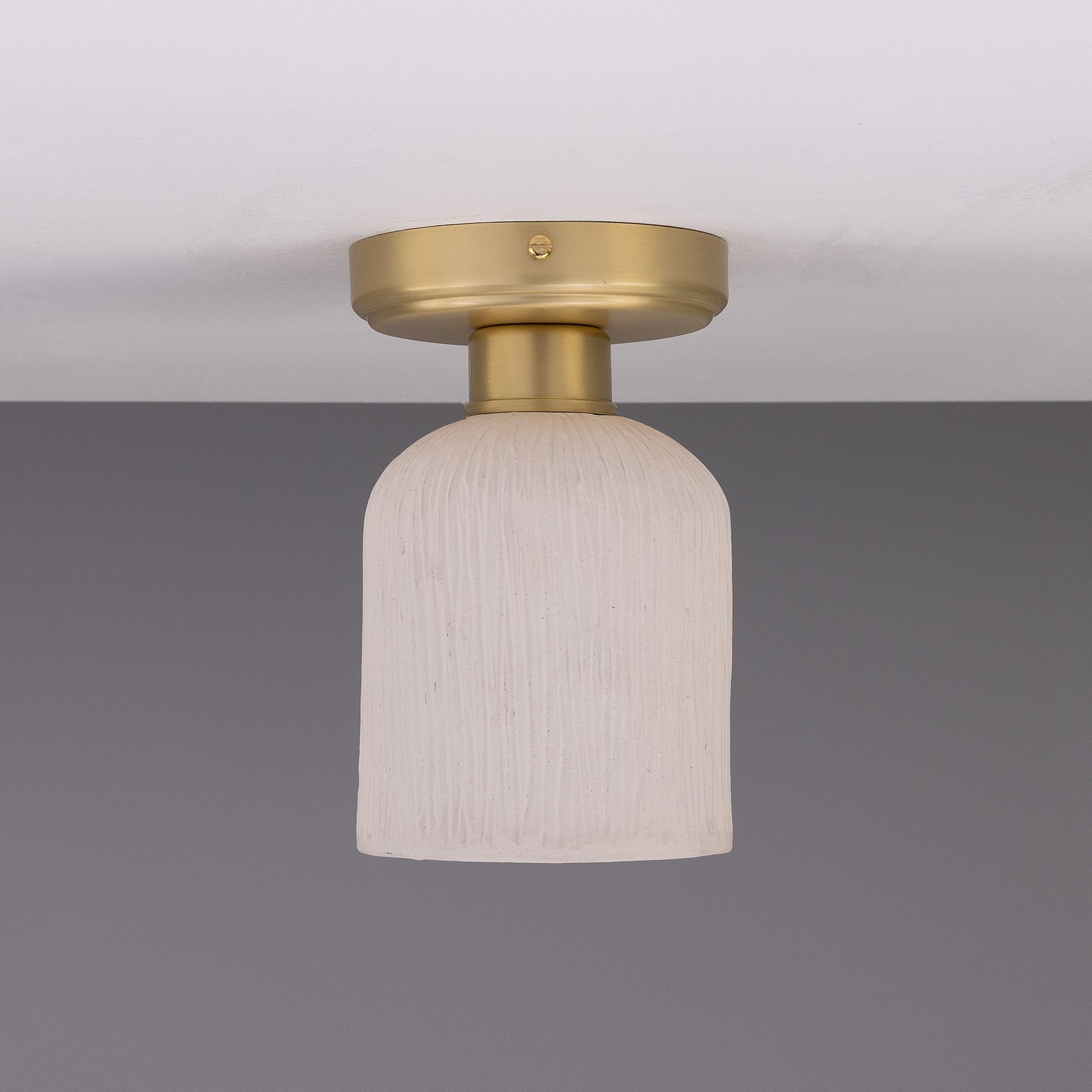 Osier Organic Ceramic Ceiling Light 12cm, Matte White Striped Product Shot