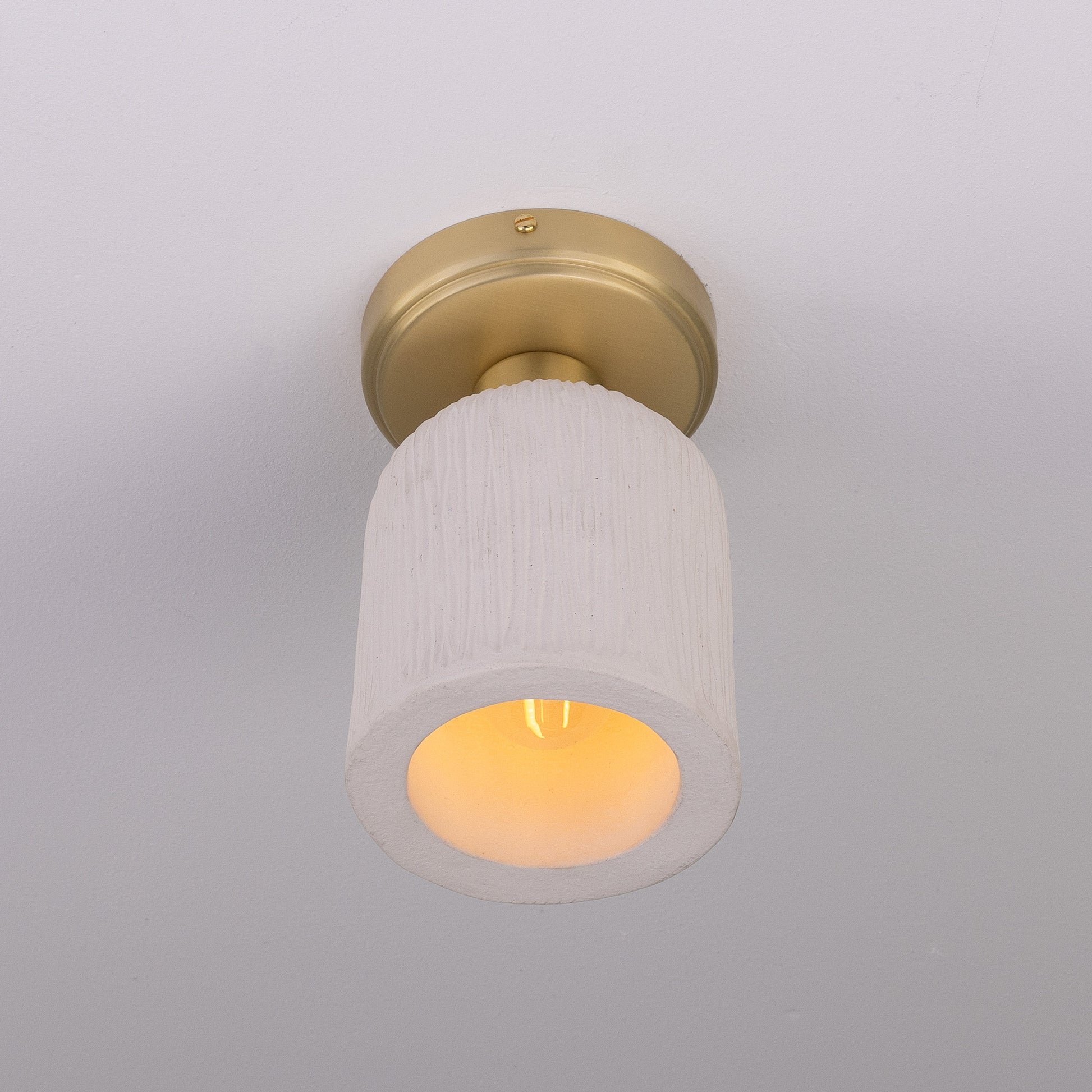 Osier Organic Ceramic Ceiling Light 12cm, Matte White Striped Product Shot