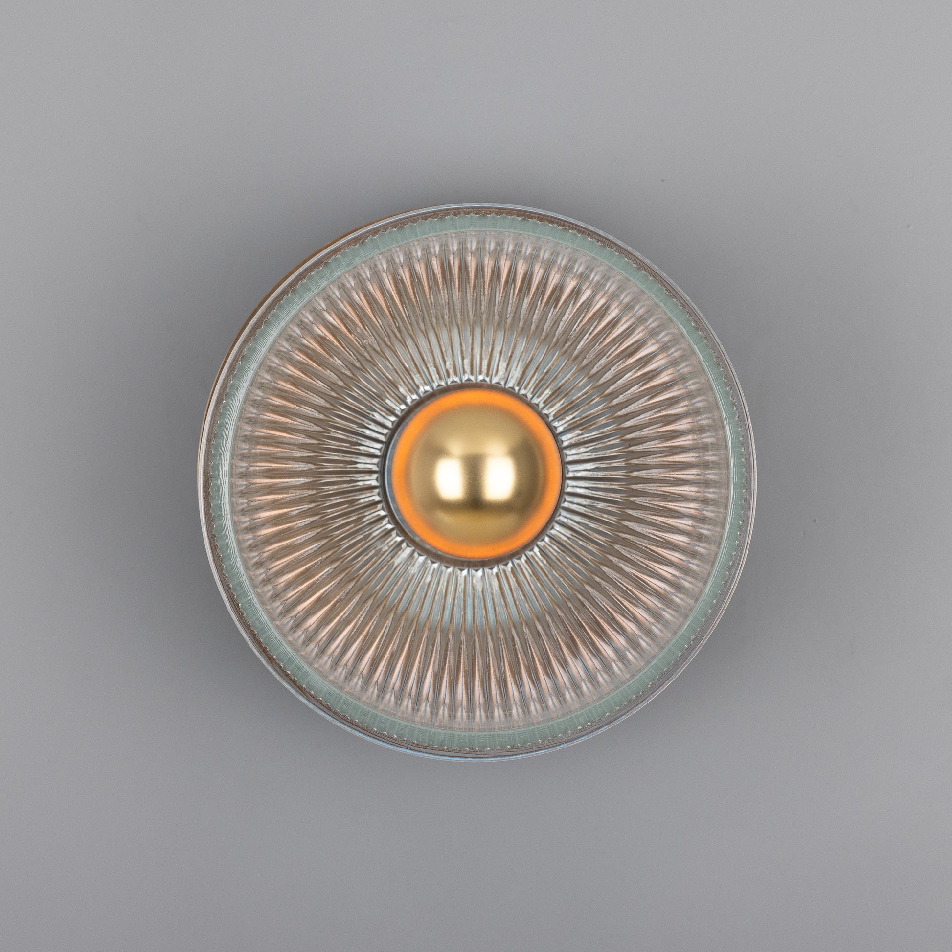 Eclipse Brass and Holophane Glass Dish Wall Light Product Shot