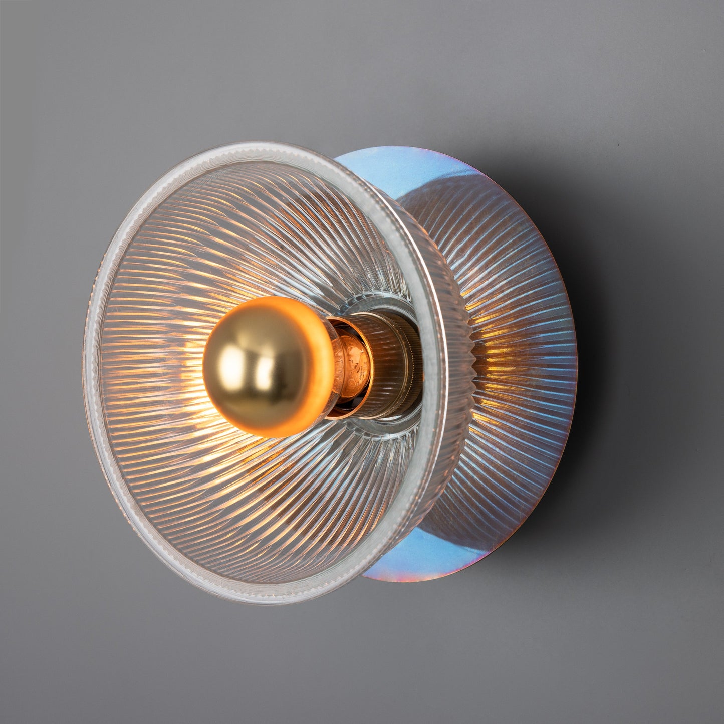 Eclipse Brass and Holophane Glass Dish Wall Light Product Shot