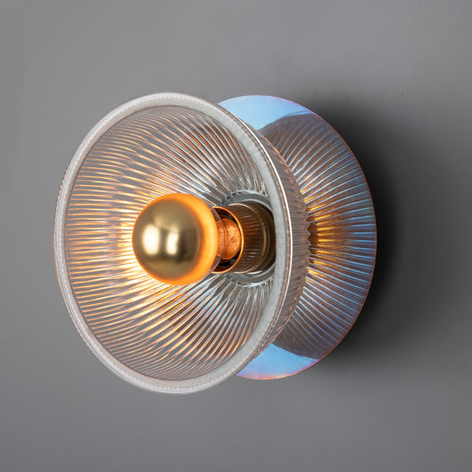 Eclipse Brass and Holophane Glass Dish Wall Light Product Shot