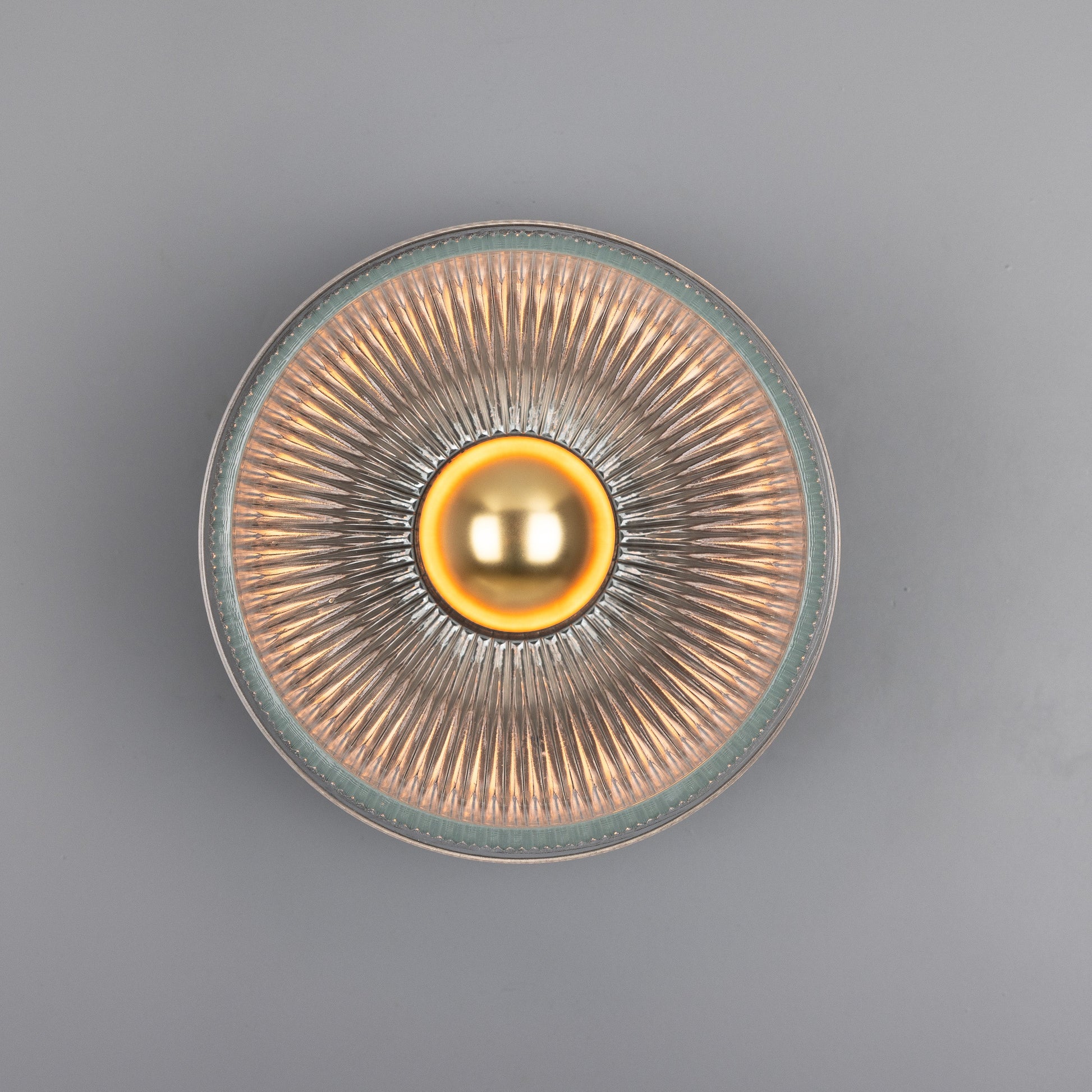 Eclipse Brass and Holophane Glass Dish Wall Light Product Shot