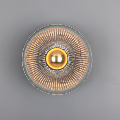 Eclipse Brass and Holophane Glass Dish Wall Light Product Shot