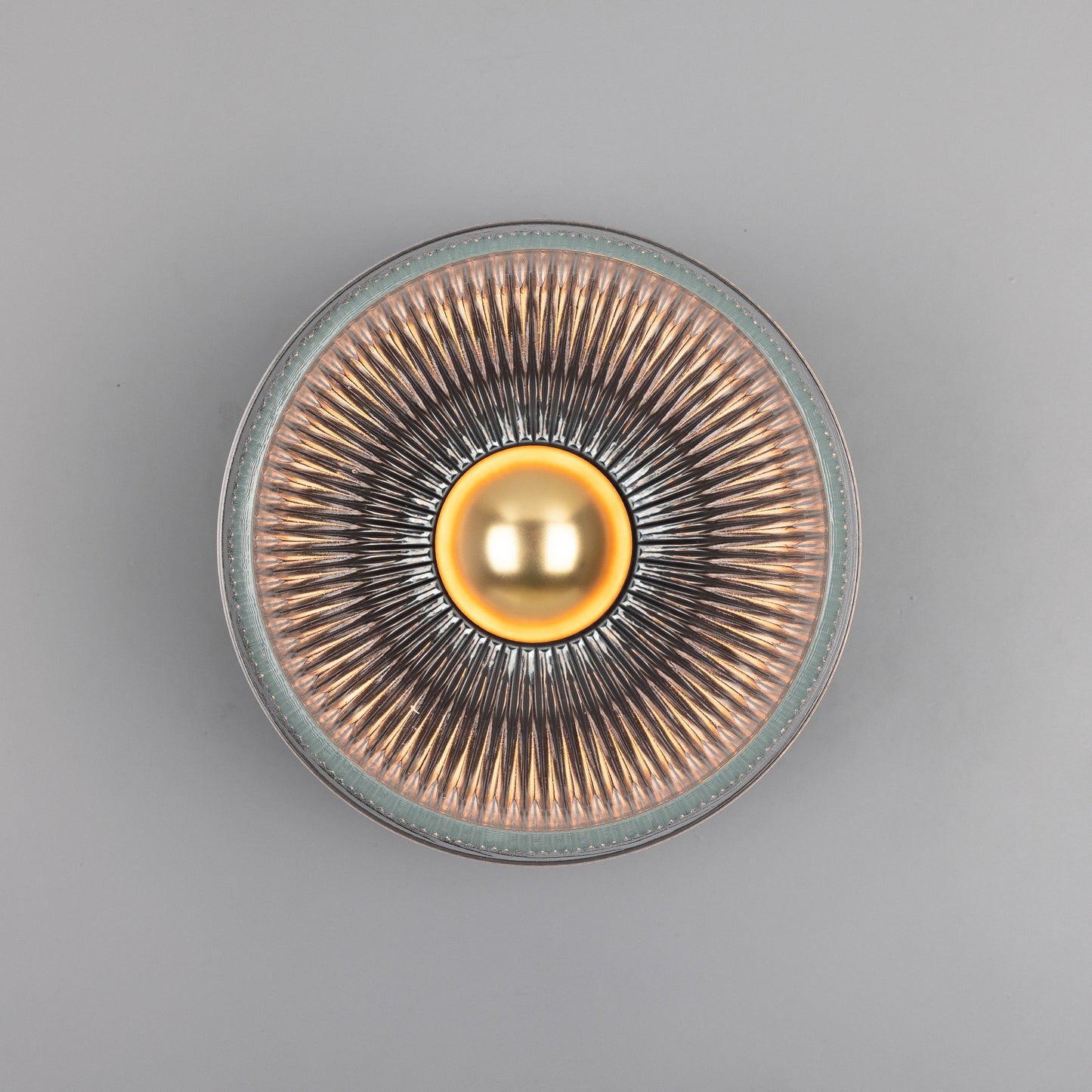 Eclipse Brass and Holophane Glass Dish Wall Light Product Shot