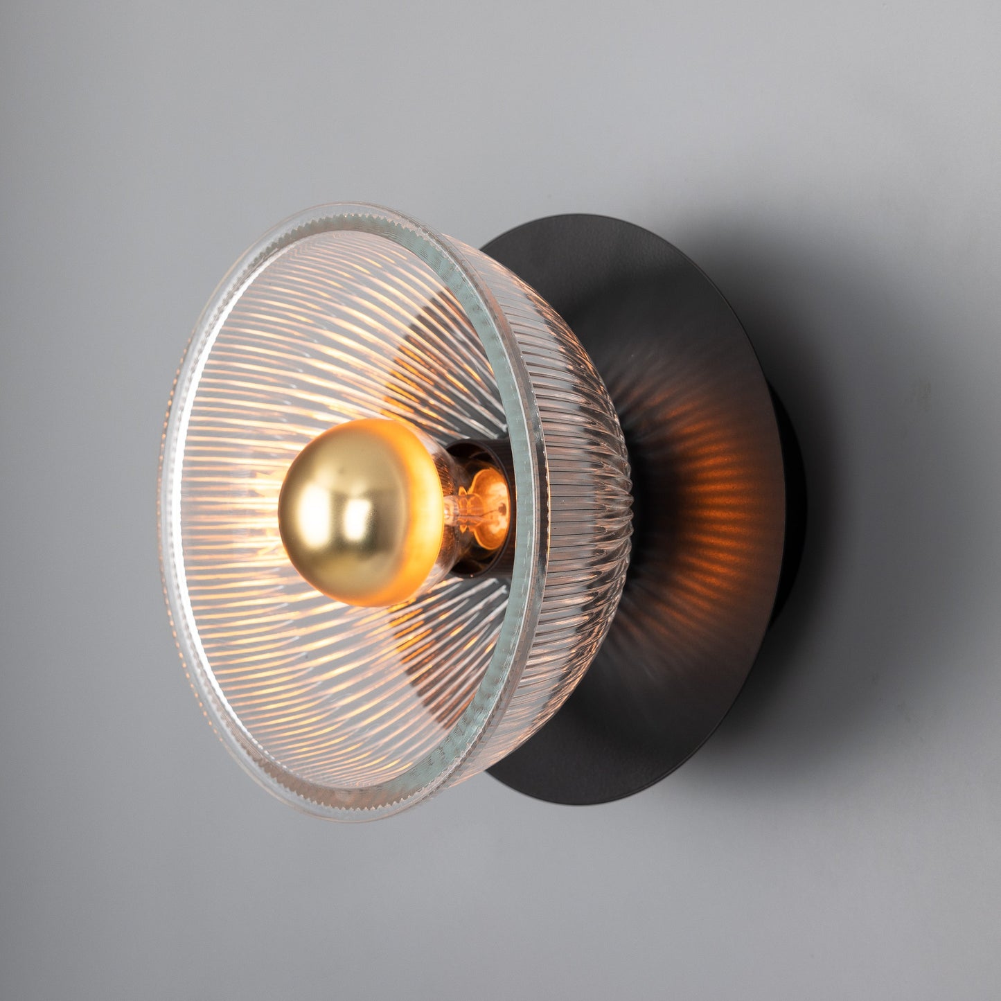 Eclipse Brass and Holophane Glass Dish Wall Light Product Shot
