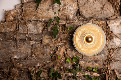 Eclipse Brass and Holophane Glass Dish Wall Light Product Shot