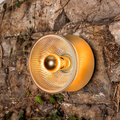 Eclipse Brass and Holophane Glass Dish Wall Light Product Shot