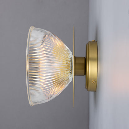 Eclipse Brass and Holophane Glass Dish Wall Light Product Shot