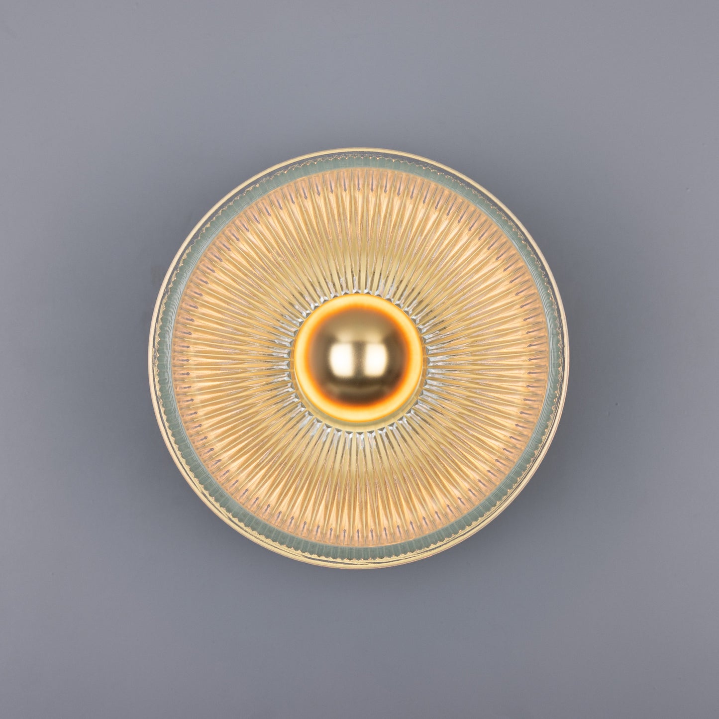 Eclipse Brass and Holophane Glass Dish Wall Light Product Shot