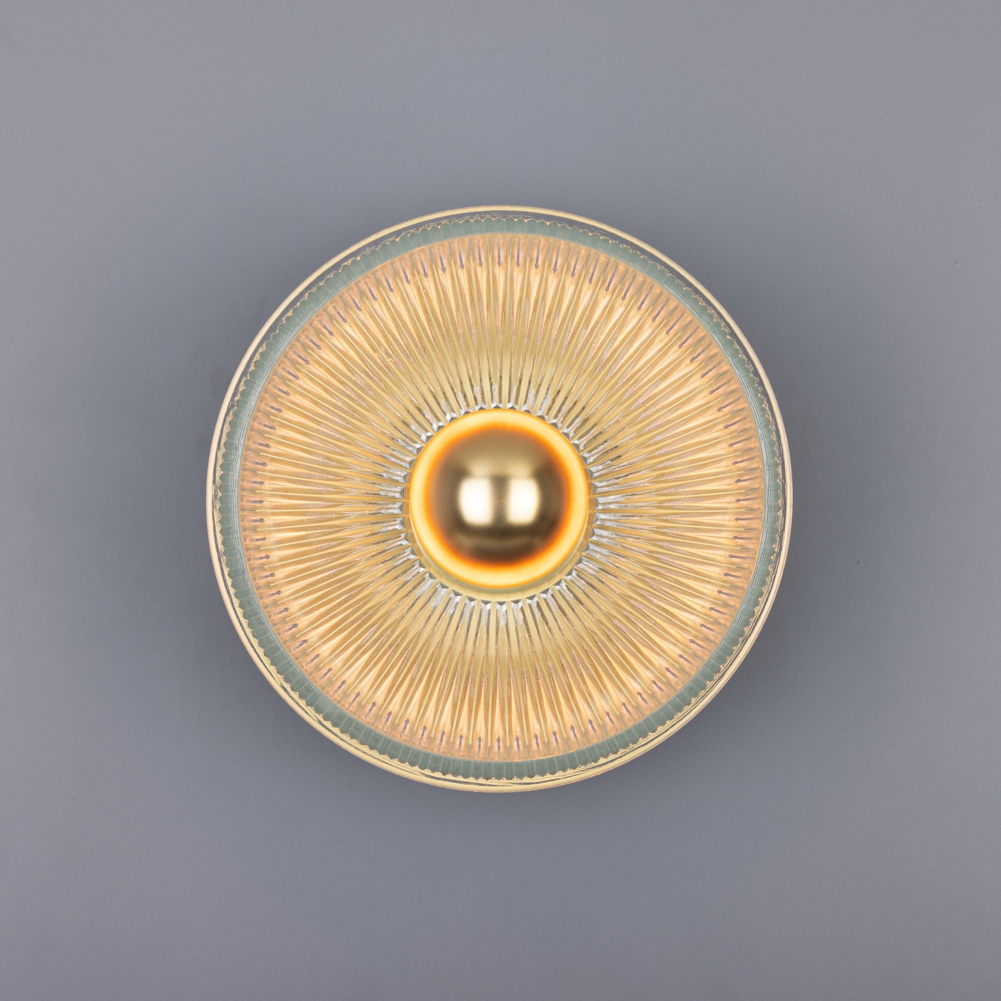 Eclipse Brass and Holophane Glass Dish Wall Light Product Shot