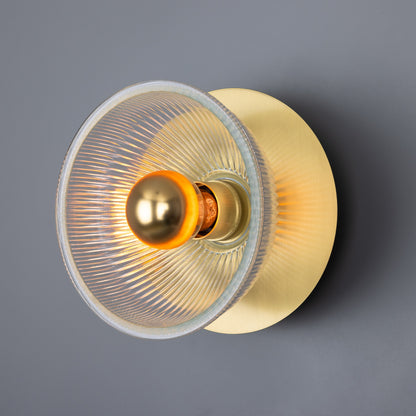 Eclipse Brass and Holophane Glass Dish Wall Light Product Shot