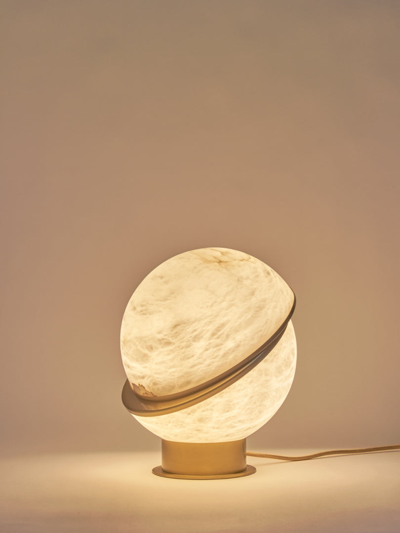 Offset Globe Table Lamp Turned On