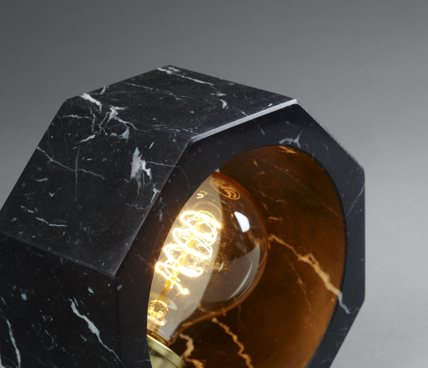 Octagon Table Lamp black marble, close up view