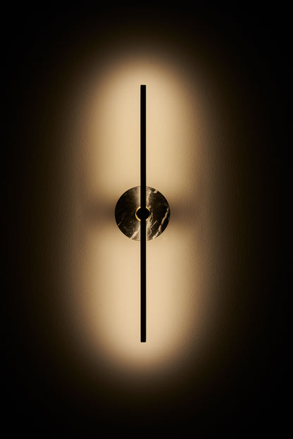 Stick Wall Light brass & Black marble, front on