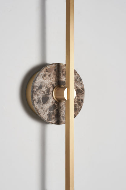 Stick Wall Light brass & Black marble, close up view fitting 