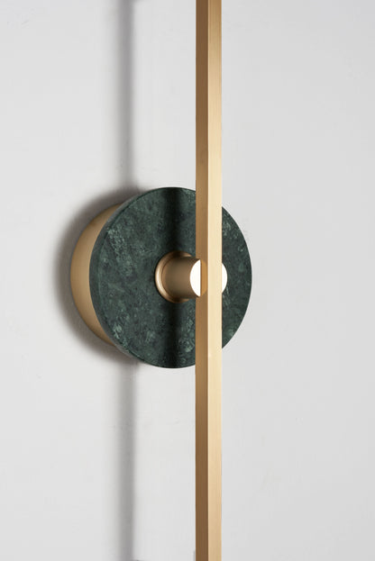 Stick Wall Light brass & Black marble, close up view of fitting
