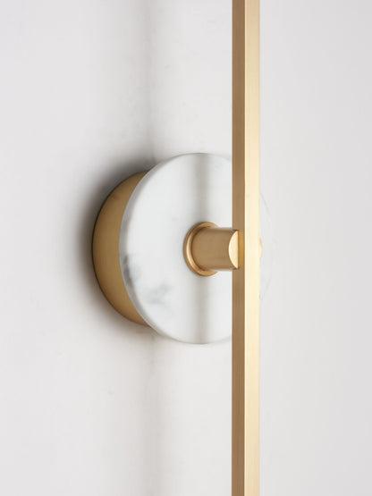 Stick Wall Light brass & white marble, close up of fitting 