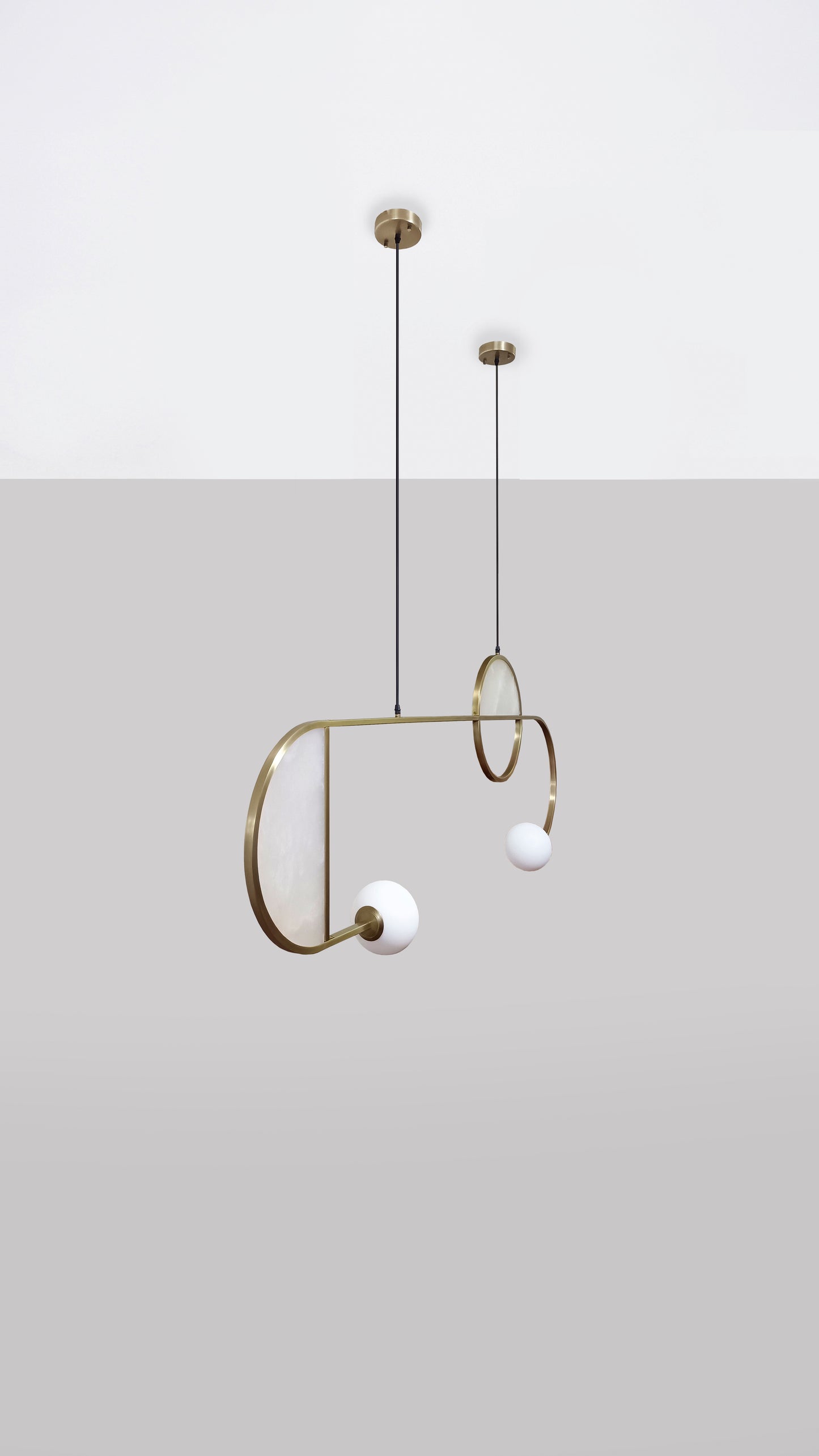 Cutting Edge Pendant Light, side view hanging from ceiliing.