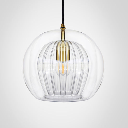 Pleated Crystal Pendant Light clear, front view.