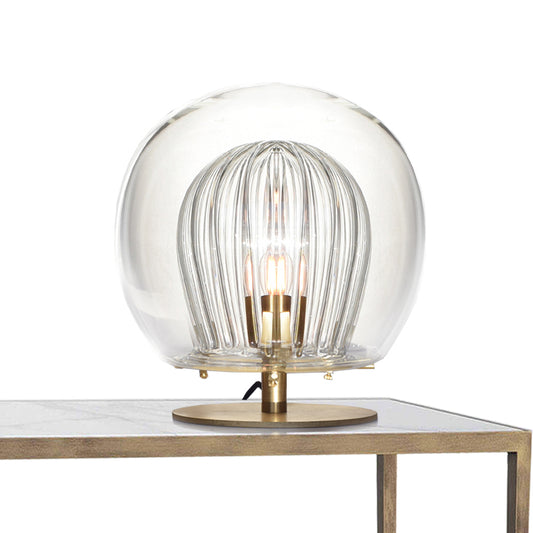 Pleated Crystal Table Lamp, clear front view on table.