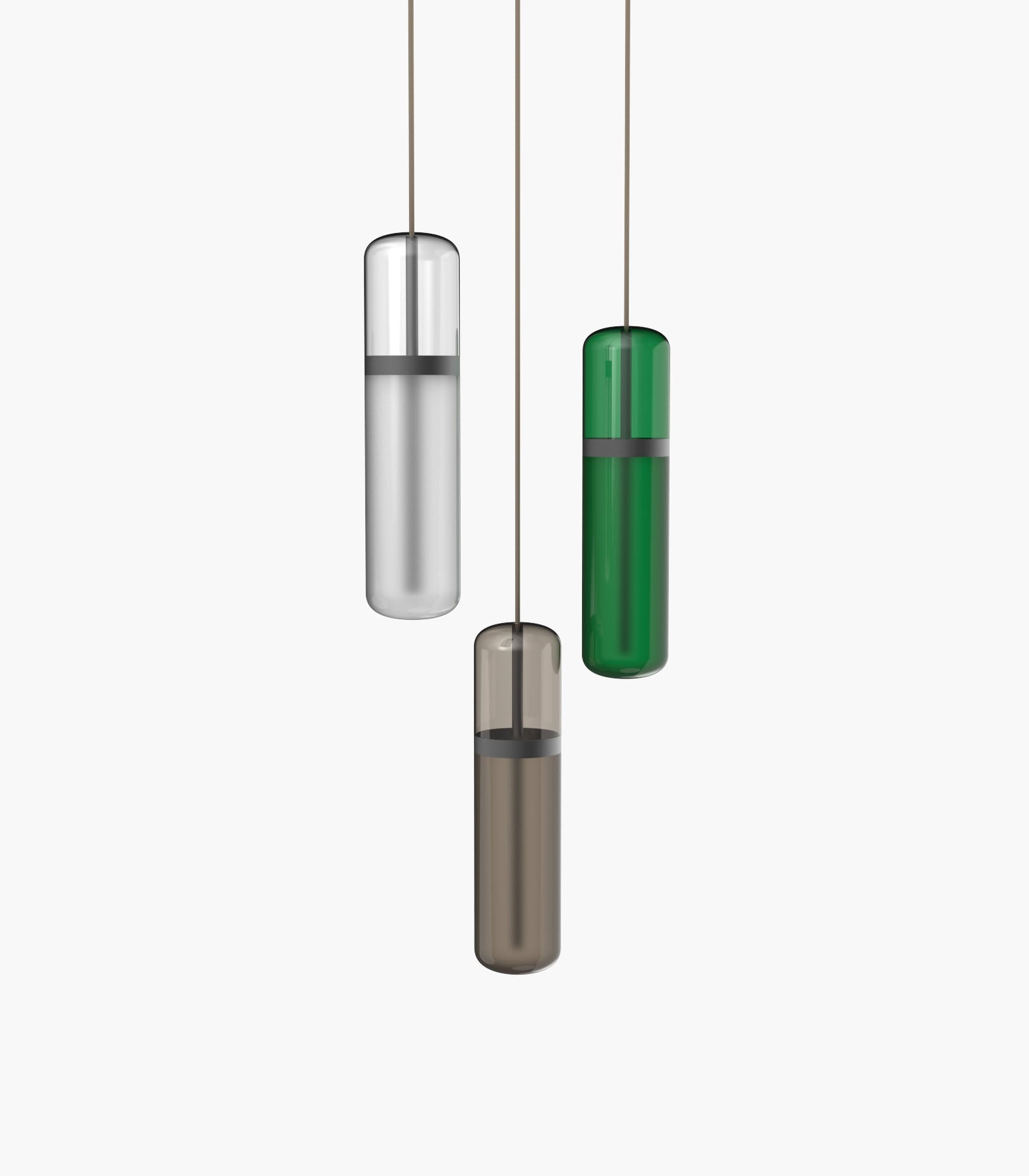 Pill S36-02 Pendant Light White / Smoked Green Brushed Brass 