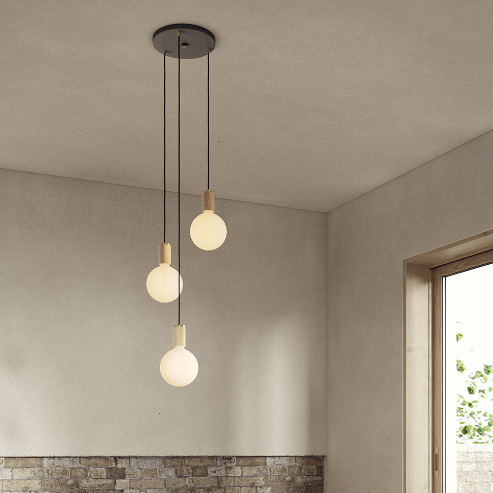 Tala Triple Ceiling Light Black Oak Sphere IV  lifestyle