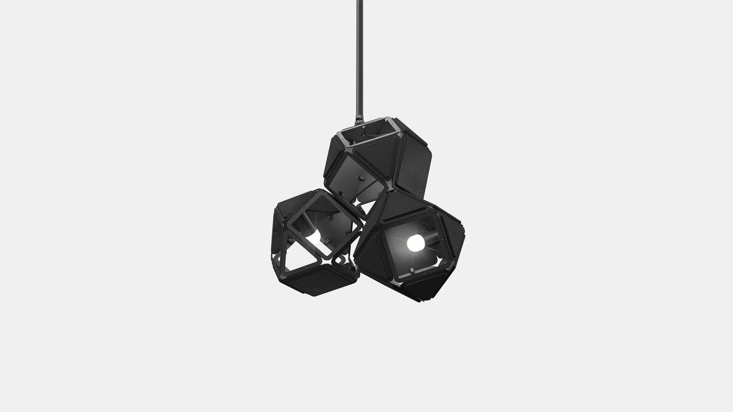 Welles Triple Pendant SM Blackened Steel Black Leather