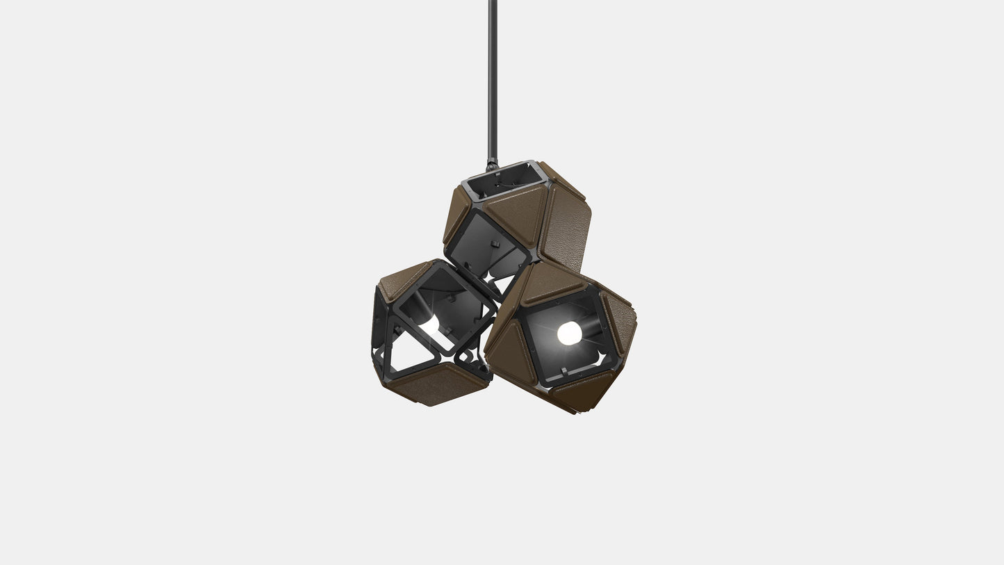 Welles Triple Pendant SM Blackened Steel Brown Leather