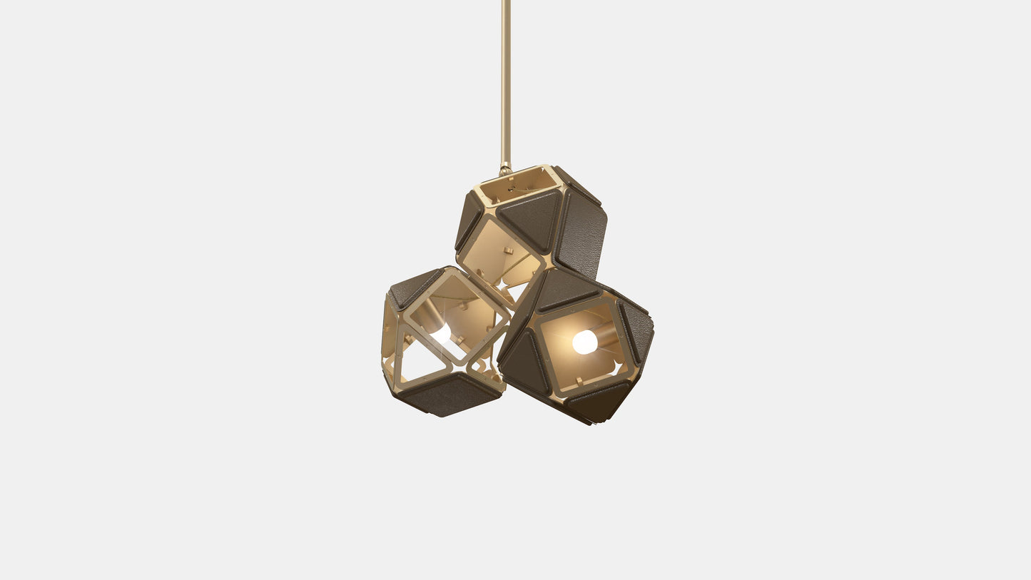 Welles Triple Pendant SM Satin Brass Brown Leather