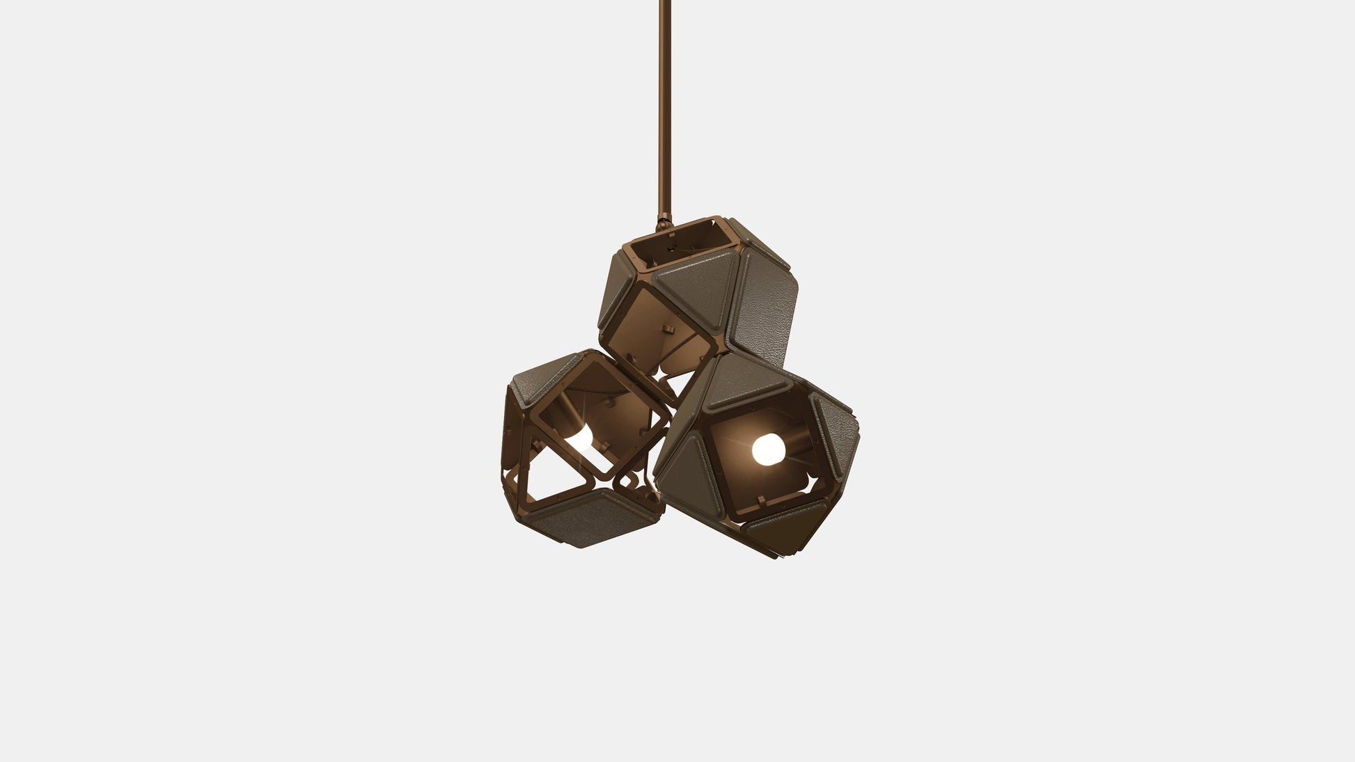 Welles Triple Pendant SM Satin Bronze Brown Leather