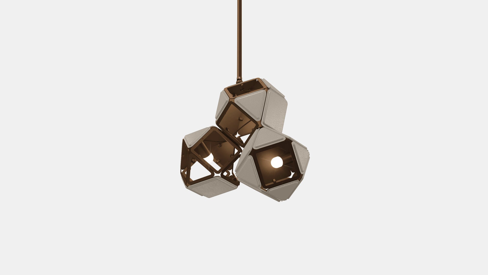 Welles Triple Pendant SM Satin Bronze Gray Leather